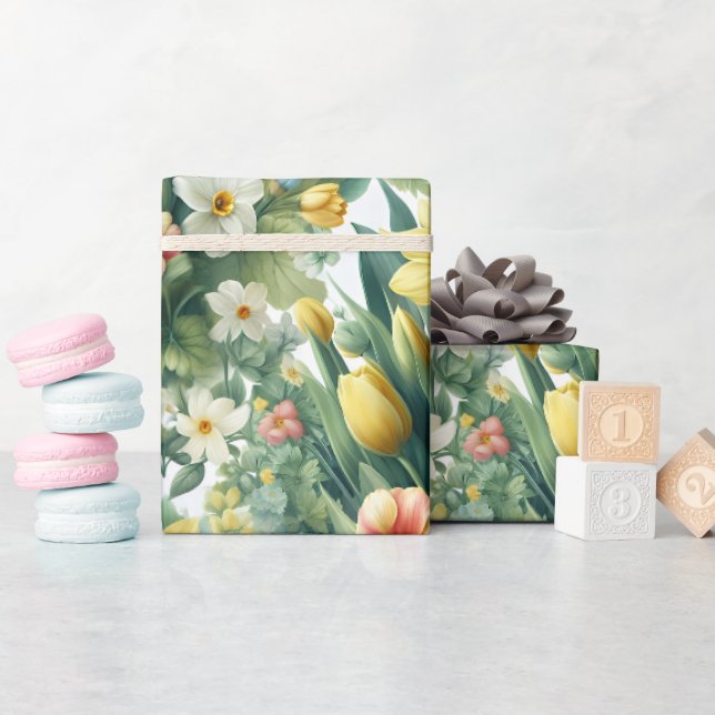 Frühlings-Botanik-Blumen-Geschenkpapier Geschenkpapier (Babyparty)