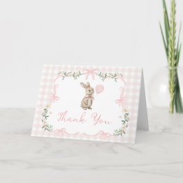 Frühlings-Coquette-Häschen Rosa Gingham 1. Geburts Dankeskarte