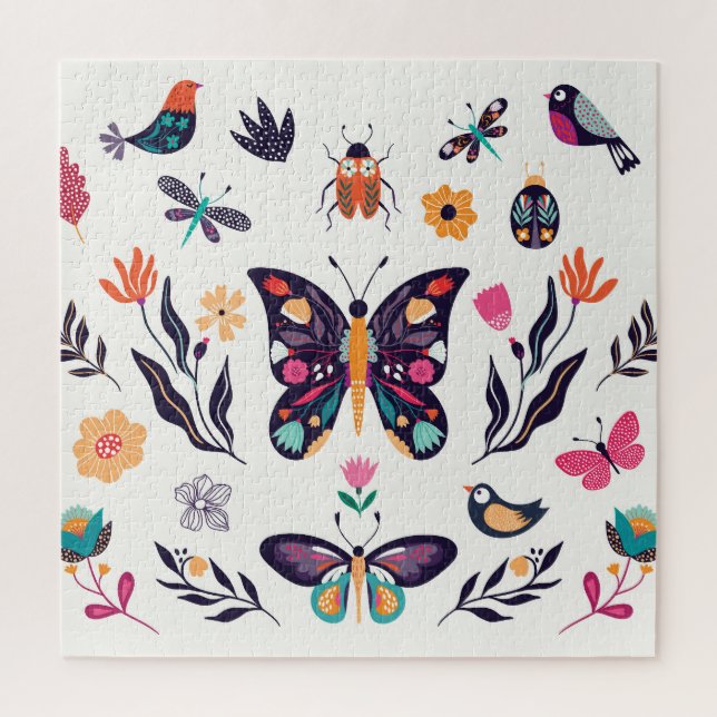 Frühlings-Elemente Schmetterlinge Vögel Blumen (Vertikal)