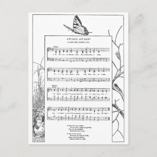 Frühlings Erwachen Lied und Schmetterling Postkarte