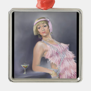 Frühlings-Flapper Premium Quadratischer Weihnachts Silbernes Ornament