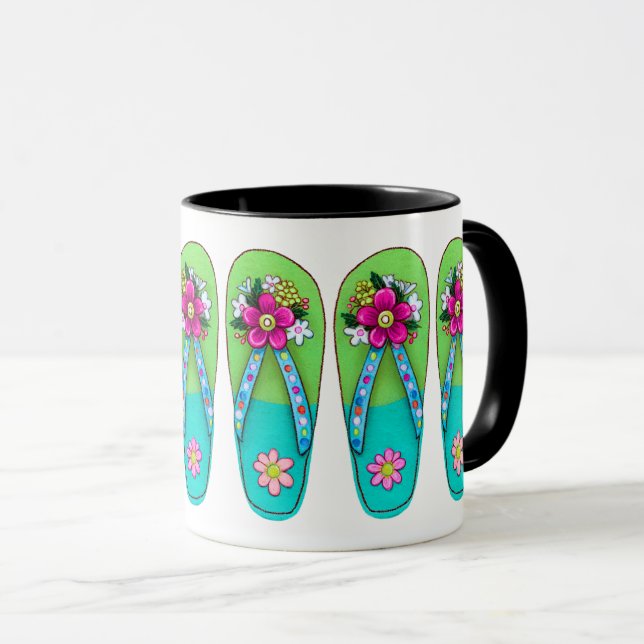 Frühlings-Flip-Flops in hellen Farben Tasse (VorderseiteRechts)