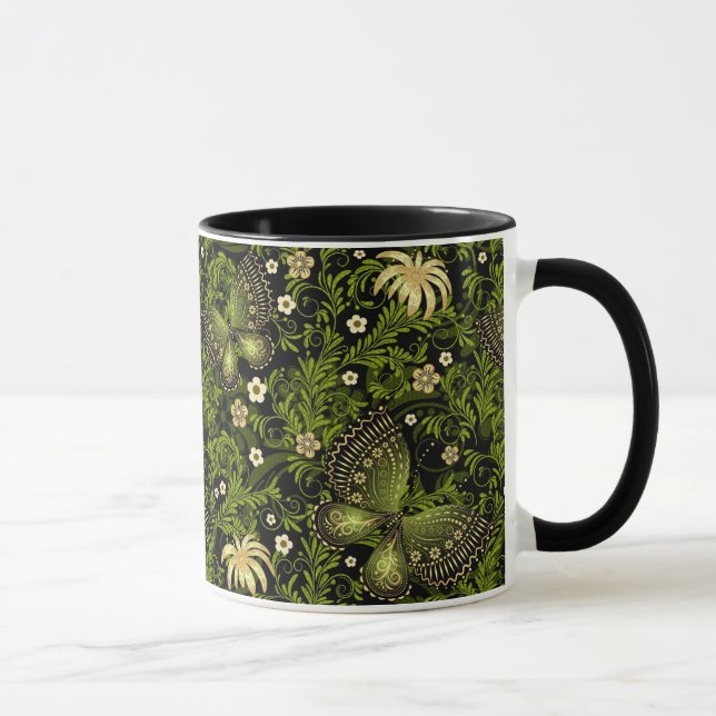 Frühlings Grün-Gold-Muster Tasse (Rechts)