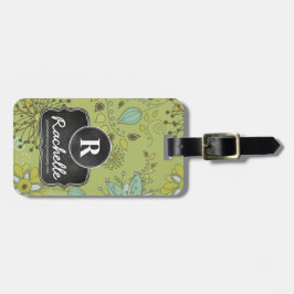 Frühlings-grüner Blumenmuster-Monogramm-Designer Gepäckanhänger