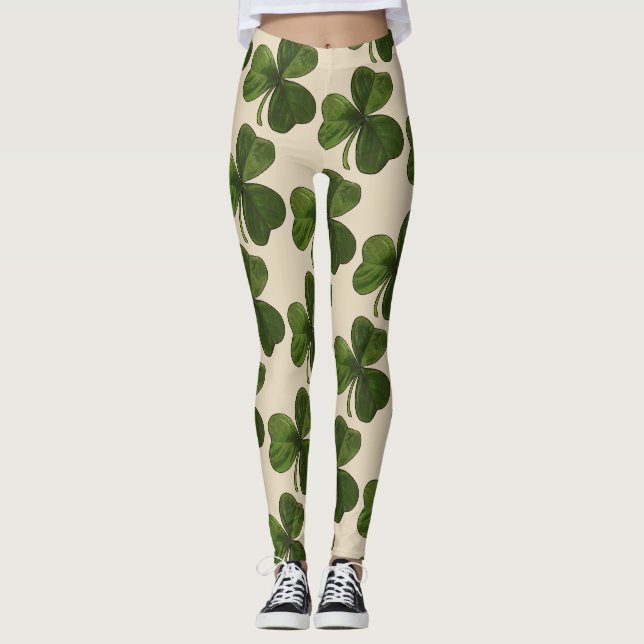 Frühlings-grünes irisches Kleeblatt-Muster Leggings (Vorderseite)