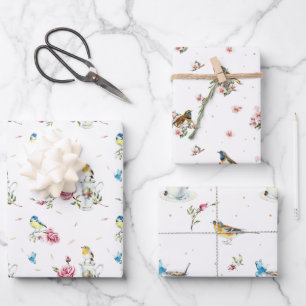 Frühlings-Hochzeits-Muttertags-Aquarell-Vögel Geschenkpapier Set