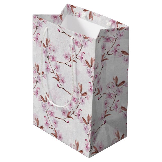 Frühlings-Kirsche-Blossom-Zweige Mittlere Geschenktüte (Rückseite Schrägansicht)