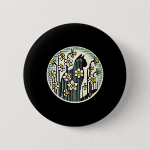 Frühlings-Kitty-Katze-Illustration Osterglocken-Ka Button