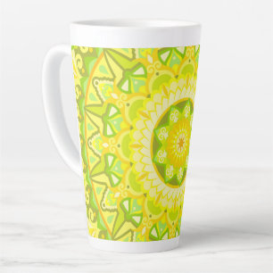 Frühlings-Mandala-Blumen Grün Gelb Boho-Kaffee Milchtasse