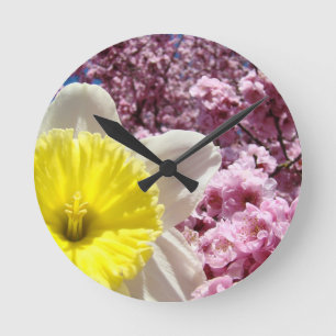Frühlings-Narzissen-Blumenwand Uhr-Blüten Runde Wanduhr