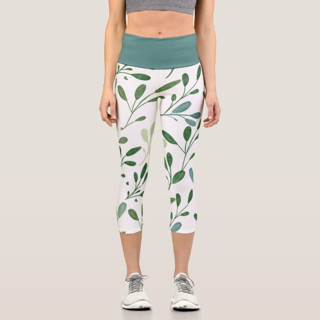 Frühlings-Olivenzweige Capri Leggings (Vorderseite)