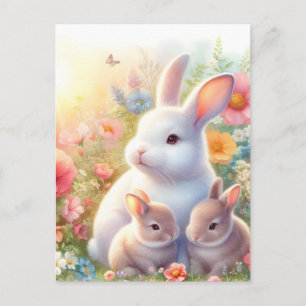 Frühlings-Osterhase-Familie-Blumen-Garten Ankündigungspostkarte