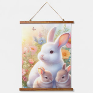 Frühlings-Osterhasen-Familie Floralgarten Wandteppich Mit Holzrahmen