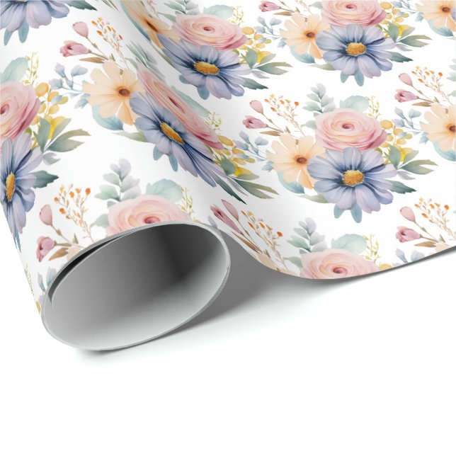 Frühlings-Pastell-Blumen Geschenkpapier (Rolleneckpunkt)