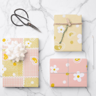 Frühlings-Pastell-Blumen & Herzen Geschenkpapier Set