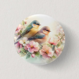 Frühlings-Pastell-Süße-Liebes-Vögel-Blüten-Blumen Button