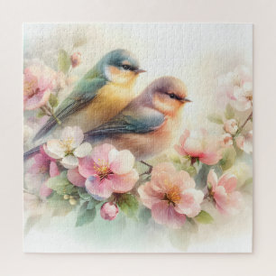 Frühlings-Pastell-Süße-Liebesvögel-Blüten-Blumen