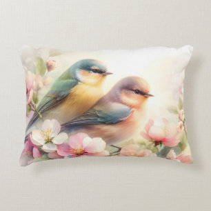 Frühlings-Pastell-Süße-Liebesvögel-Blüten-Blumen Dekokissen
