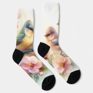 Frühlings-Pastell-Süße-Liebesvögel-Blüten-Blumen Socken