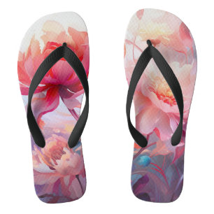Frühlings-Pfingstrosen-Blüten-Garten-Wasserfarbe Flip Flops