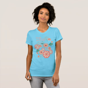 Frühlings-Pfirsichgarten Fliegender Pfau Blumenorn T-Shirt