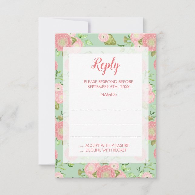 Frühlings Ranunculus Mint Floral Hochzeitskarten RSVP Karte (Vorderseite)
