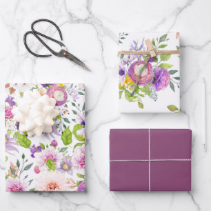 Frühlings-Ranunculus- und Rosen-Collage Geschenkpapier Set