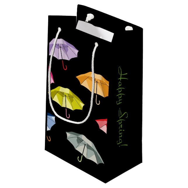 Frühlings-Regenschirme Kleine Geschenktüte (Rückseite Schrägansicht)