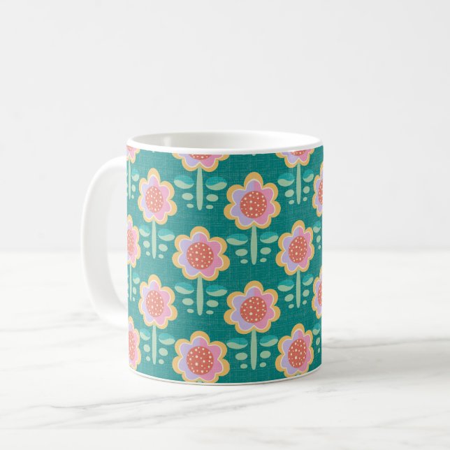 Frühlings-Retro-Blume Kaffeetasse (Vorderseite Links)