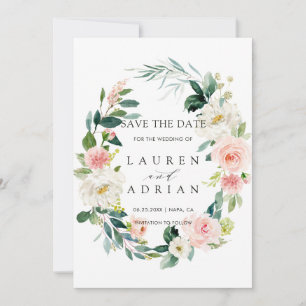 Frühlings-Rosé-Blumenkranz-Hochzeit-Einladung zum Save The Date