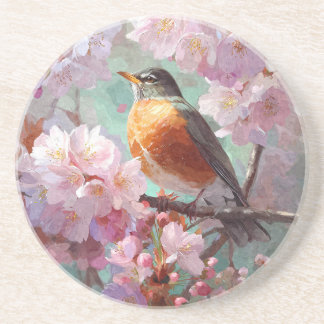 Frühlings-Rotkehlchen-Blüten-Aquarell-Untersetzer Getränkeuntersetzer