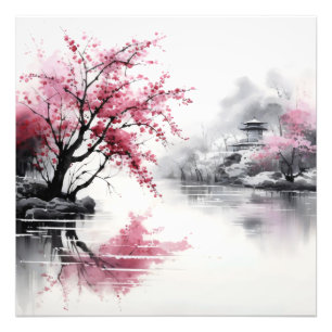 Frühlings-Sakura-Tuschemalerei Fotodruck