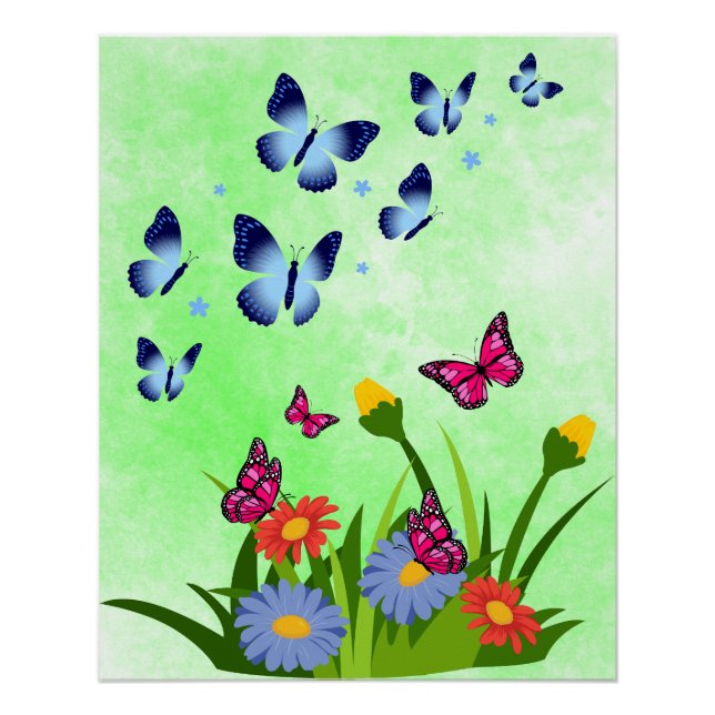 Frühlings-Schmetterling-Wildblumenwiese Poster (Vorderseite)