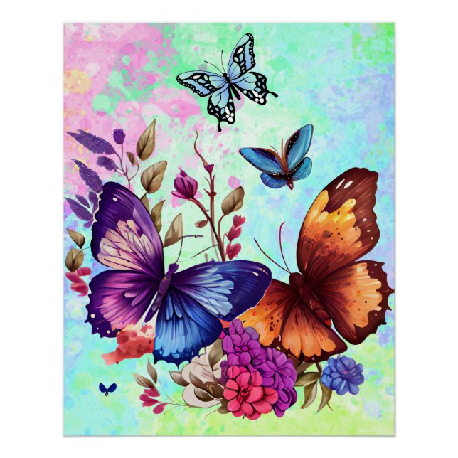 Frühlings-Schmetterlings-Wildblumenwiese Poster (Vorderseite)
