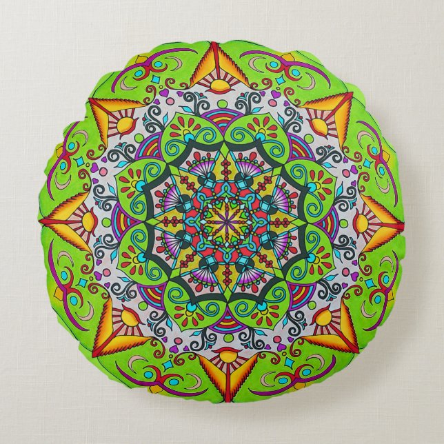 Frühlings-Sonnenaufgang-BlumeMandala Rundes Kissen (Vorderseite)
