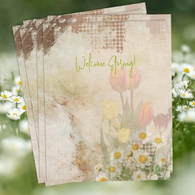 Frühlings-Tulpen-Distressed-Scrapbook-Papier Briefbogen (Von Creator hochgeladen)