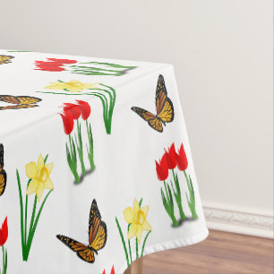 Frühlings-Tulpen Narzissen und Schmetterlinge Flo Tischdecke