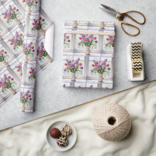 Frühlings-Tulpen und Fliederstrauß Geschenkpapier
