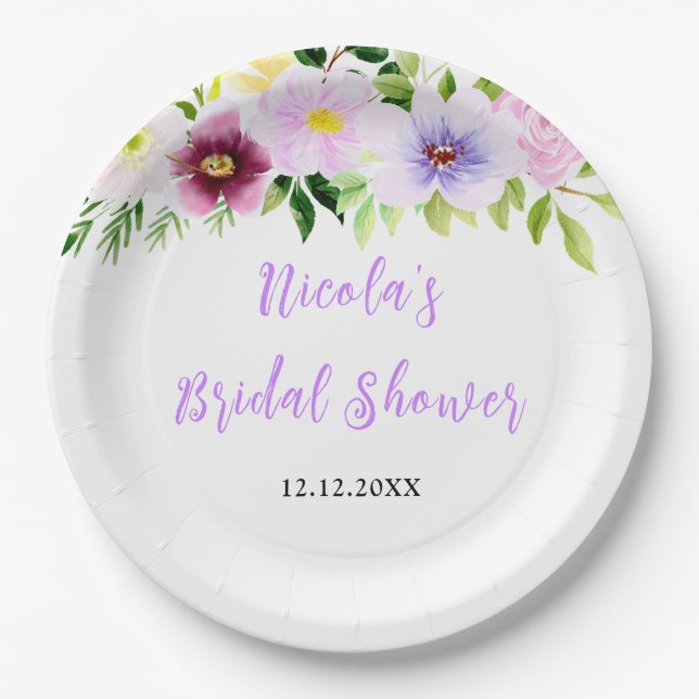 Frühlings-Violette-Floral-Brautdusche Pappteller (Vorderseite)