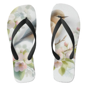 Frühlings-Vogel-Kirschblüten-Aquarell Flip Flops