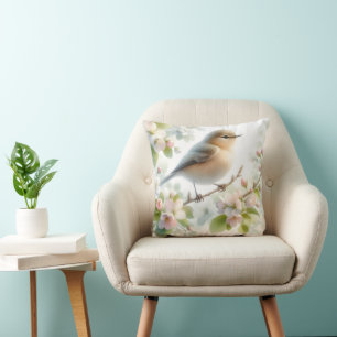 Frühlings-Vogel-Kirschblüten-Aquarell Kissen