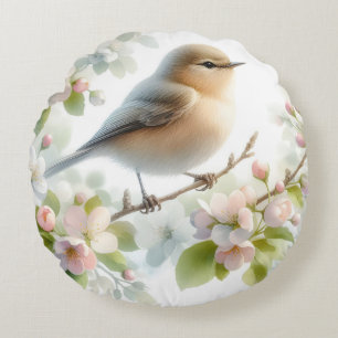 Frühlings-Vogel-Kirschblüten-Aquarell Rundes Kissen