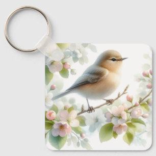 Frühlings-Vogel-Kirschblüten-Aquarell Schlüsselanhänger