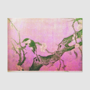 FRÜHLINGS-VOGEL-UND BLUMEN-BAUM Rosa Brown Seidenpapier
