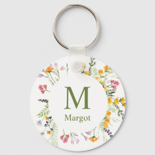 Frühlings-Wildblumen mit Monogramm Schlüsselanhäng Schlüsselanhänger