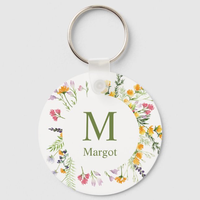 Frühlings-Wildblumen mit Monogramm Schlüsselanhäng Schlüsselanhänger (Vorderseite)