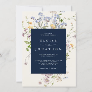 Frühlings-Wildblumenwiese Gartenhochzeit im Navy-L Einladung