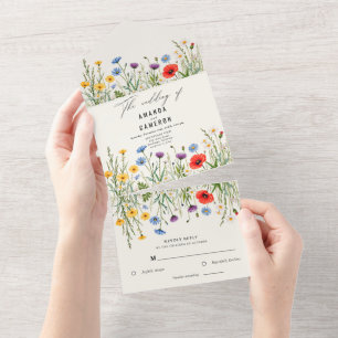 Frühlings-Wildblumenwiese-Hochzeit All In One Einladung