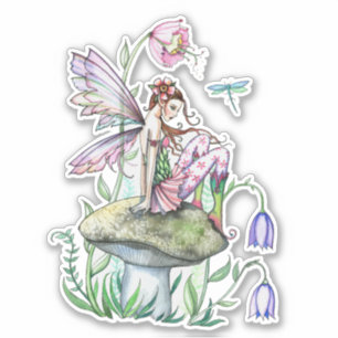 Frühlings-Willkommens-Blumenfee Fantasy-Kunst Aufkleber