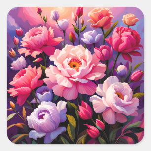 Frühlings-Zen-Sonnenaufgang Rosa Blüten Garten Quadratischer Aufkleber